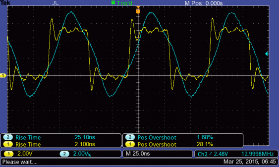 13MHz signal with the iMSO probe on the TBS1202B-EDU, in 1x mode