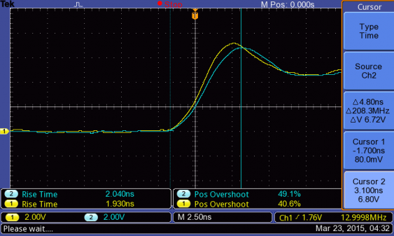 rise time for 13 MHz square wave with 50 MHz probe