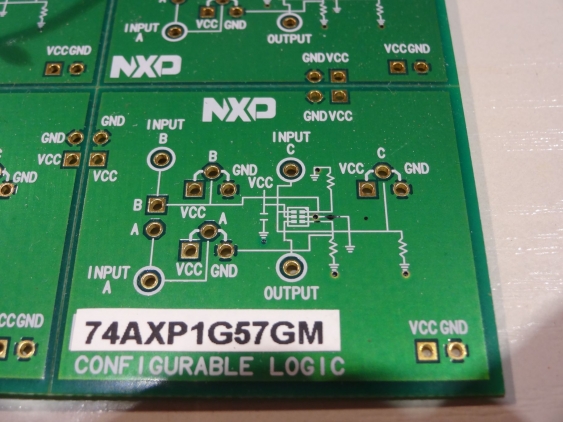 Closeup of the AXP1G57 configurable logic demo board connectors